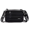 Mini luggage style hard shell crossbody bag in black with horizontal stripes and wide strap - Black