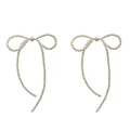 Elegant white pearl bowknot tassel earrings with 925 silver needle on white background - Bowknot Tassel Studs