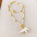 Summer enamel elephant necklace with white bamboo links and golden metal accents - Beige Chain + Beige Elephant