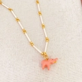 Bamboo chain necklace with a pink elephant enamel pendant and gold metal accents - Beige Chain + Pink Elephant