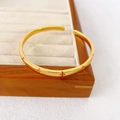 Vergulde geborstelde klavertje vier armband met rode kristallen voor dames - Verstelbare Opening (GY2293690) / Bangle