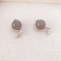 French vintage agate earrings with 925 silver needles and translucent stones - Grey Agate