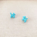 Fashionable bright blue enamel balloon dog stud earrings with a glossy minimalist finish - Blue