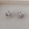 C-shaped silver-plated stud earrings with micro-paved cubic zirconia and butterfly backs - White Gold