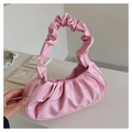 Chic pink pleated cloud bag with stylish ruched handle and soft PU leather texture - Pink