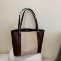 Borsa tote bicolore marrone scuro e beige con spalline regolabili da donna - Cachi & Marrone