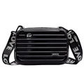 Black mini suitcase crossbody bag with hard shell texture and wide LOVE letter strap - Black
