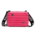 Pink mini suitcase crossbody bag with textured hard shell and wide LOVE strap - Rose Red