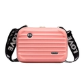 Pink hardshell mini suitcase bag with LOVE print wide strap and glossy finish - Pink