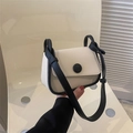 Bolso de hombro crema y negro con hebilla redonda y correa ajustable de moda - Blanco