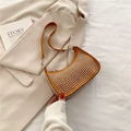 Orange rhinestone crescent shoulder bag with silver studs and sleek metal zipper detail - Brown