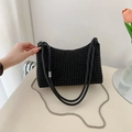 Elegant black beaded crossbody bag with dual straps and chic silver chain detailing - Black