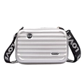Silver mini suitcase crossbody bag with grooved hardshell and LOVE letter strap - Silver