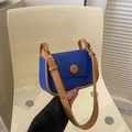 Bolso bandolera azul y marrón en cuero PU suave con solapa y hebilla decorativa - Azul