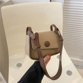 Two-tone minimalist saddle bag in khaki and dark brown with adjustable shoulder strap - Khaki