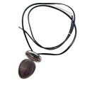 Minimalist oval ebony wood and silver metal pendant necklace with long black leather cord - Ebony Wood Necklace