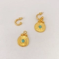 French vintage totem gold coin earrings and pendant set with inlaid blue turquoise stones - Turquoise Style / Gold