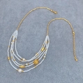 Vintage meerlaagse parelketting met vergulde metalen kralen en verstelbare sluiting - Meerlaagse Parelketting (39+5cm)