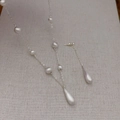 French style silver plated water drop pearl necklace and dangle earrings jewelry set - Necklace