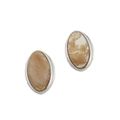 Pendientes vintage ovalados con cristal de té, chapado en oro y postes de plata - Pendientes Ovalados Color Platino / Pendientes de botón plateados