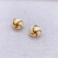 French style cross knot stud earrings in gold plated finish with white enamel detail - Off White