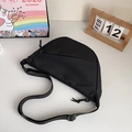 Black nylon crescent crossbody bag with adjustable wide strap and hidden zipper - Black