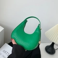 Vibrant green hobo bag with crocodile embossing and golden metal zipper hardware - Green