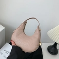Beige-pink crocodile pattern hobo bag with gold hardware and shoulder strap - Khaki