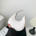 Elegant white crocodile pattern crescent hobo bag with gold padlock for women - Off White