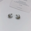 Lava texture crescent stud earrings in 925 silver with a minimalist French design - Silver