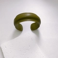 Minimalist olive green leather open cuff bracelet with contrast stitching on stone decor - Narrow / Moss Green