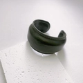 Minimalist wide dark green leather cuff bracelet with white contrast stitching detail - Width / Dark Green