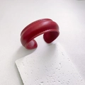 Vintage burgundy genuine leather cuff bracelet with detailed stitching on stone display - Narrow / Red