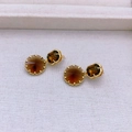 Elegantes pendientes chapados en oro con piedras de citrino ámbar y diseño vintage - Pendientes de cuarzo ahumado