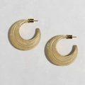 Vintage 18K gold plated crescent earrings with brushed texture on marble background - Large Gold