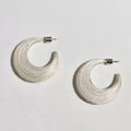 Retro brushed texture silver-toned crescent earrings with elegant C-shaped metal design - Large Silver