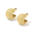 Brushed 18K gold plated chunky hoop earrings with hollow diamond grid interior texture - Small Gold