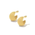 Close-up of 18K gold earrings with radial texture and hollow mesh structure detail - Medium Gold