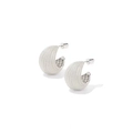 Vintage silver-plated C-shaped earrings with textured brushed finish and hollow grid interior - Medium Silver