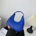 Klein blue crescent bag with crocodile pattern and golden hardware details - Blue