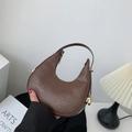 Minimalist brown crocodile pattern crescent hobo bag with gold hardware and top handle - Brown