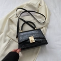 Sac à main classique noir à motif crocodile avec fermoir doré et poignée tressée - Noir