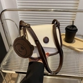 Retro cream and brown contrast saddle bag with a cute bear pendant and strap - White