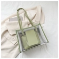 Borsa tote in PVC trasparente con una custodia interna in pelle verde salvia e manici - Verde
