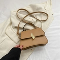 Elegant camel PU leather handbag with gold wave buckle and adjustable shoulder strap - Khaki