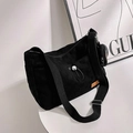 Checkerboard pattern canvas crossbody bag in black with a mini round coin purse - Black