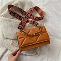 Caramel crossbody bag with triangular quilted texture and printed wide strap - Brown