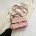 Pink matte PU leather mini square handbag with gold flame buckle and crossbody strap - Pink