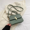 Morandi green leather crossbody square bag with elegant gold metal twist lock - Green