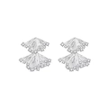 Double-layered fan-shaped earrings with micro-set zircons and silver plating - Silver
